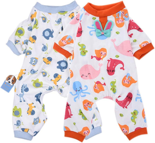 2-Pack Dog Clothes Dogs Cats Onesie Soft Dog Pajamas Cotton Puppy Rompers Pet Jumpsuits Cozy Bodysuits for Small Dogs and Cats