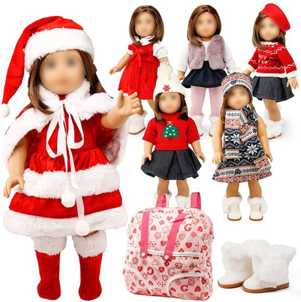Doll Clothes for American Girl 18” Inch Dolls Wardrobe Makeover Outift Christmas Santa Casual Dress Boots Bundle