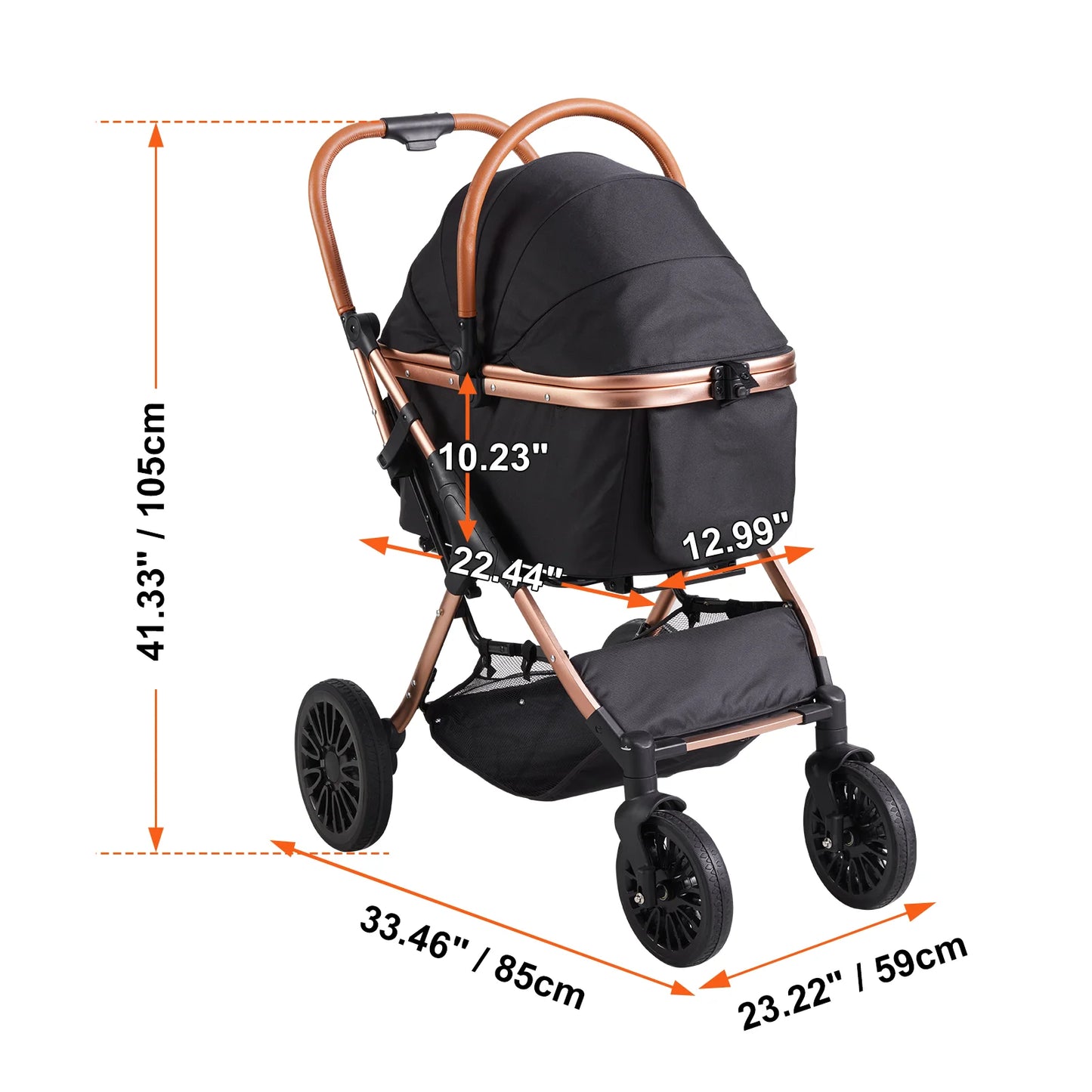 Pet Stroller 4 Wheels Dog Stroller with Brakes 66 Lbs Weight Capacity