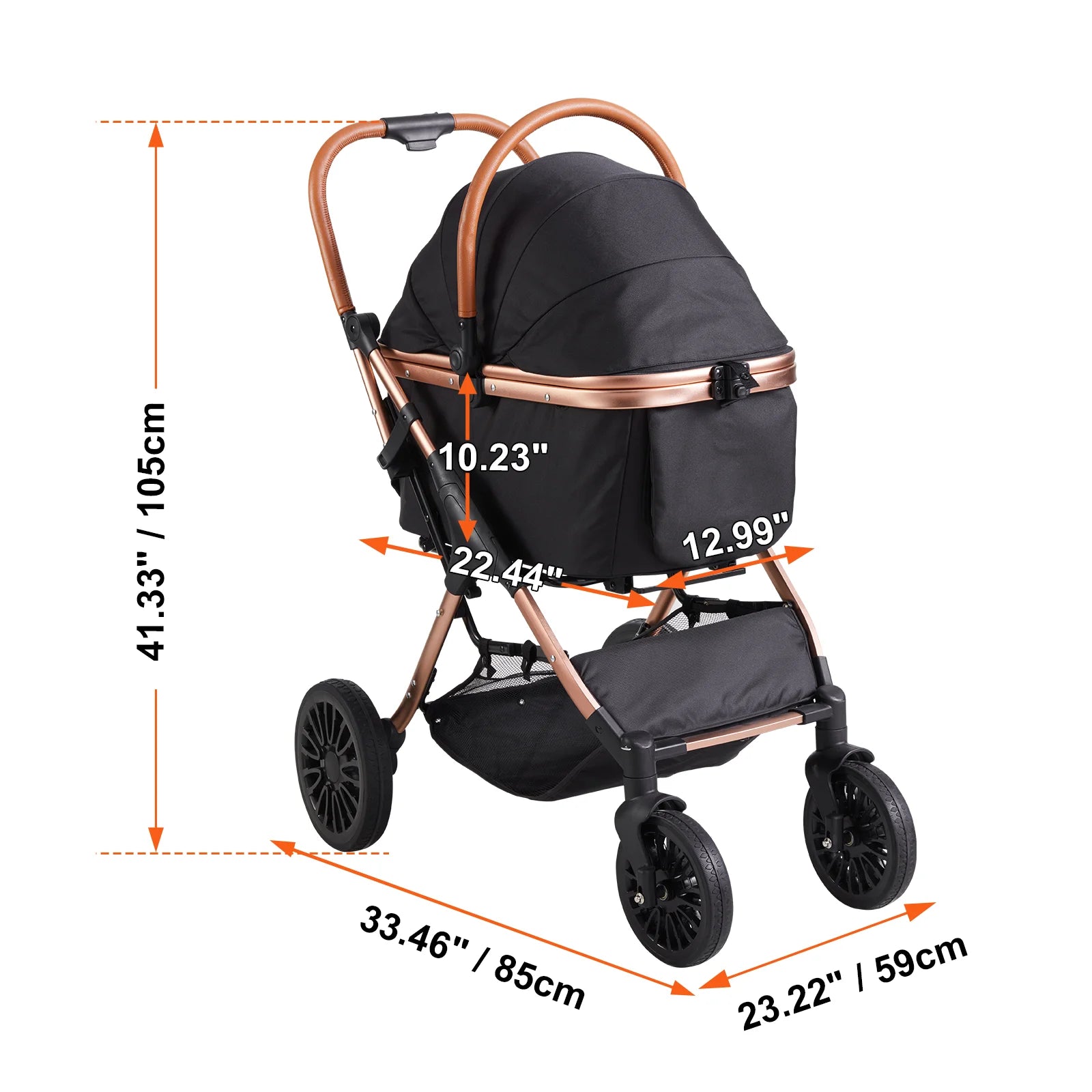 Pet Stroller 4 Wheels Dog Stroller with Brakes 66 Lbs Weight Capacity