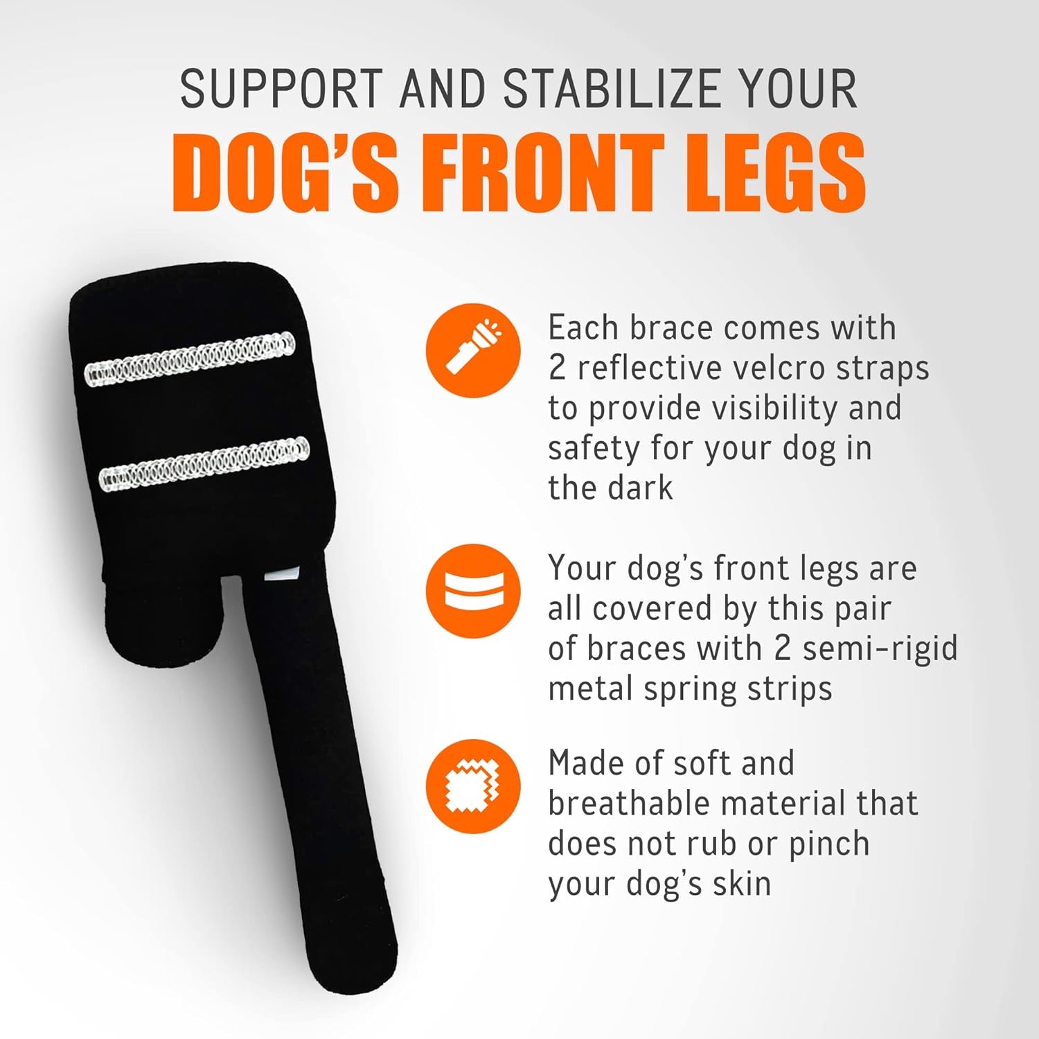 - Front Leg Brace for Dogs & Cats, Dog Leg Brace with Metal Spring Inserts, Dog Leg Sleeve for Carpal Support, Dog Leg Sleeve with Reflective Straps, S/M, Pair