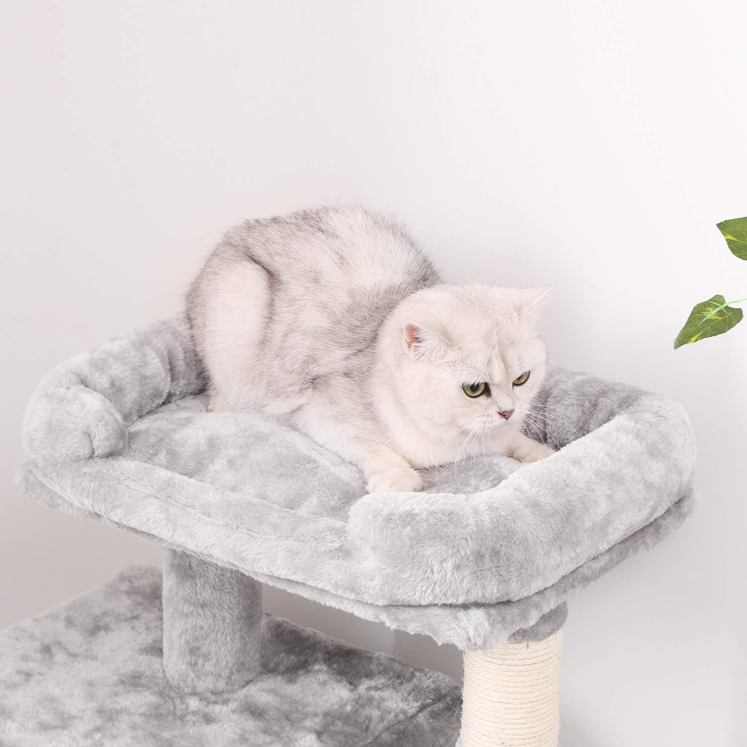 Cat Tree Condo with Sisal Scratching Posts, Plush Perch, Dual Houses and Basket, Cat Tower Furniture Kitty Activity Center Kitten Play House MMJ06 (Light Grey)
