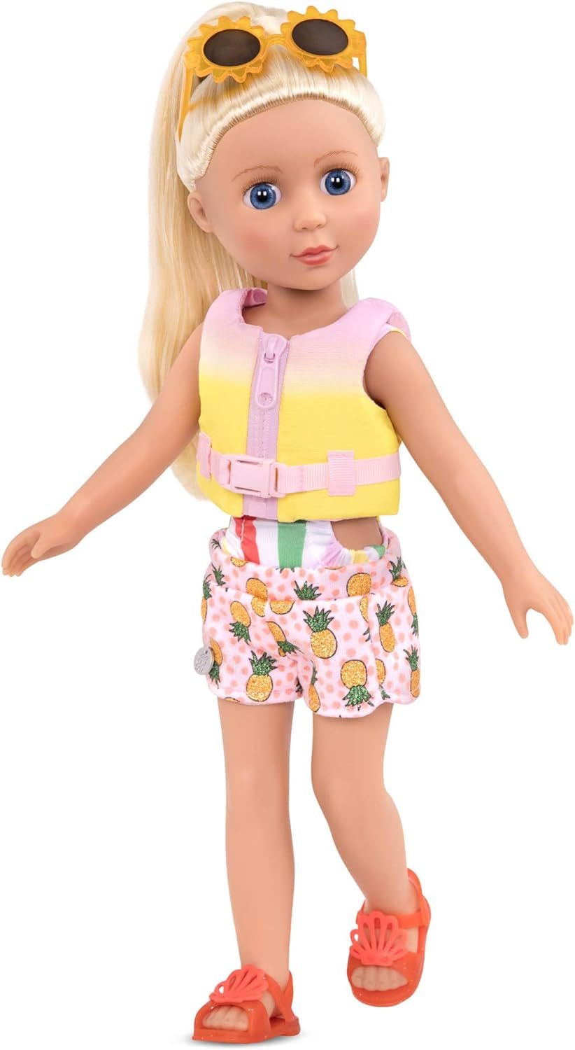 – Bright as the Sun! – 14-Inch Deluxe Swimsuit Doll Outfit – Toys, Clothes, & Accessories for Girls Ages 3 & Up, Brown Includes Life Jacket, Swimsuit, Shorts, Sunglasses, Sandals