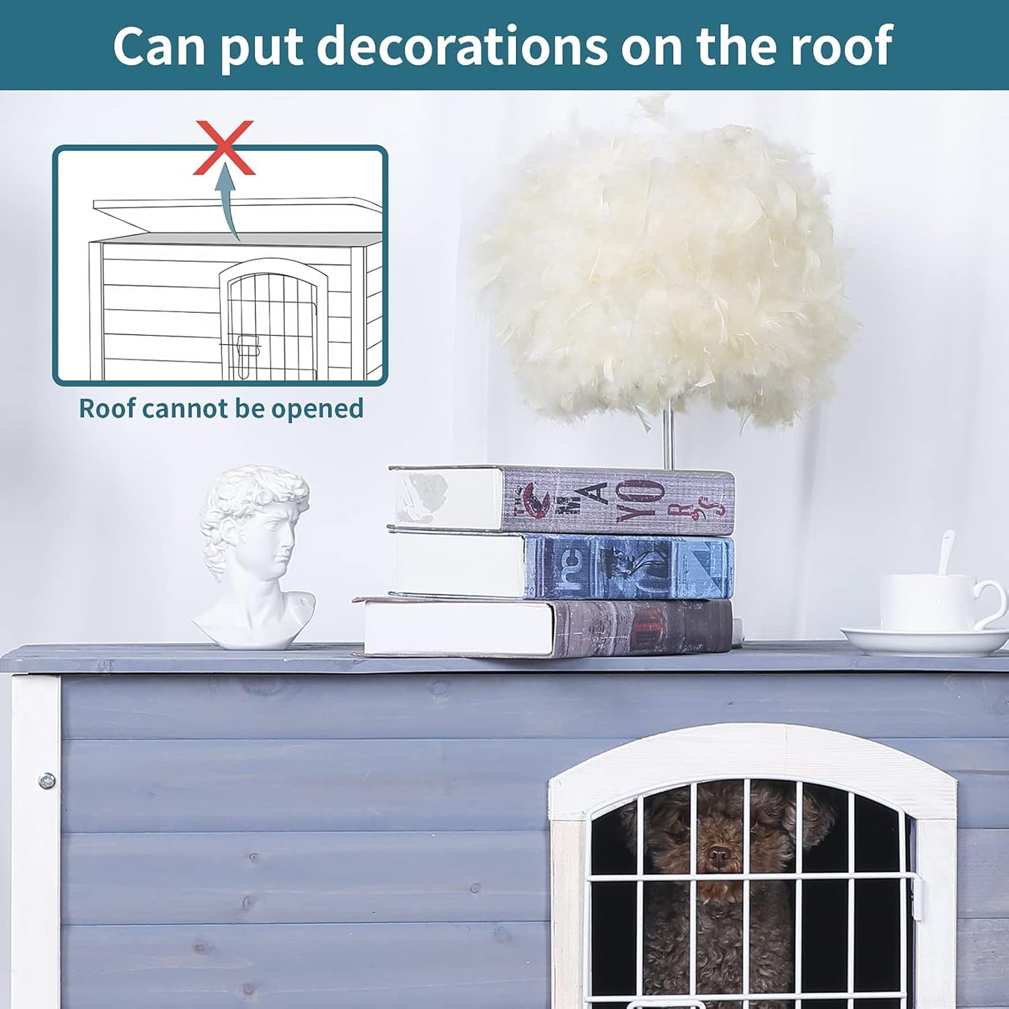 Indoor Dog House Ventilate Wood Cat Houses for Indoor Cats with Elevated Floor&Anti-Slip Bottom