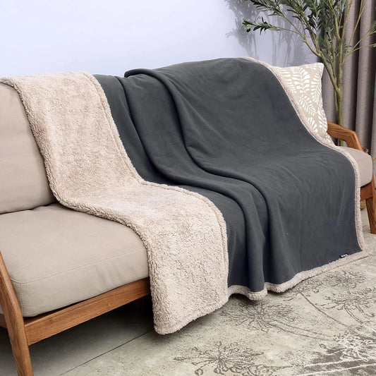 Waterproof Pet Blanket, Pee Urine Proof Dog Blanket Cover for Couch Bed Furniture Protector, Liquid Proof Blanket for Small Medium Dogs, Gray/Tuape , 50” X 30”.