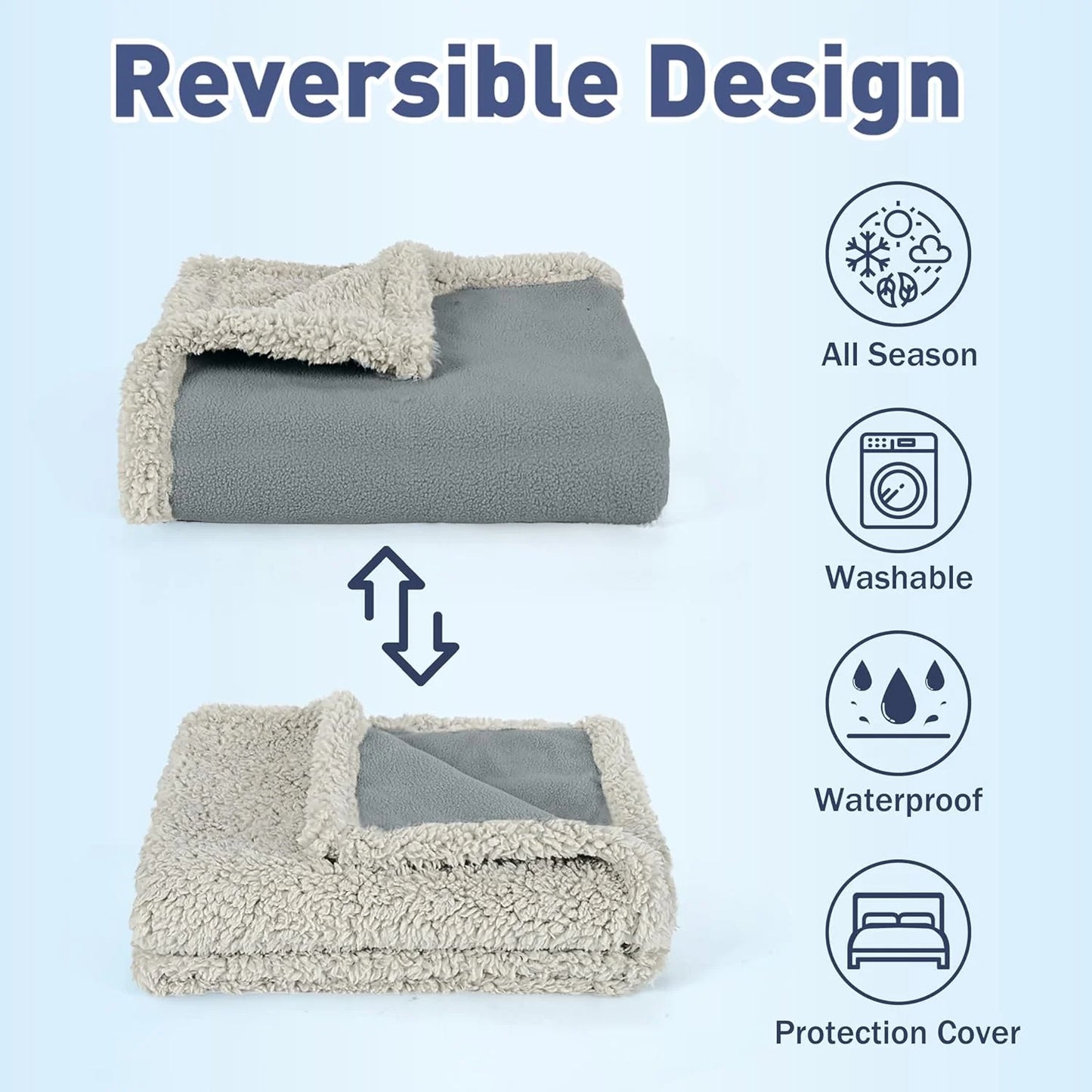 Waterproof Pet Blanket, Pee Urine Proof Dog Blanket Cover for Couch Bed Furniture Protector, Liquid Proof Blanket for Small Medium Dogs, Gray/Tuape , 50” X 30”.