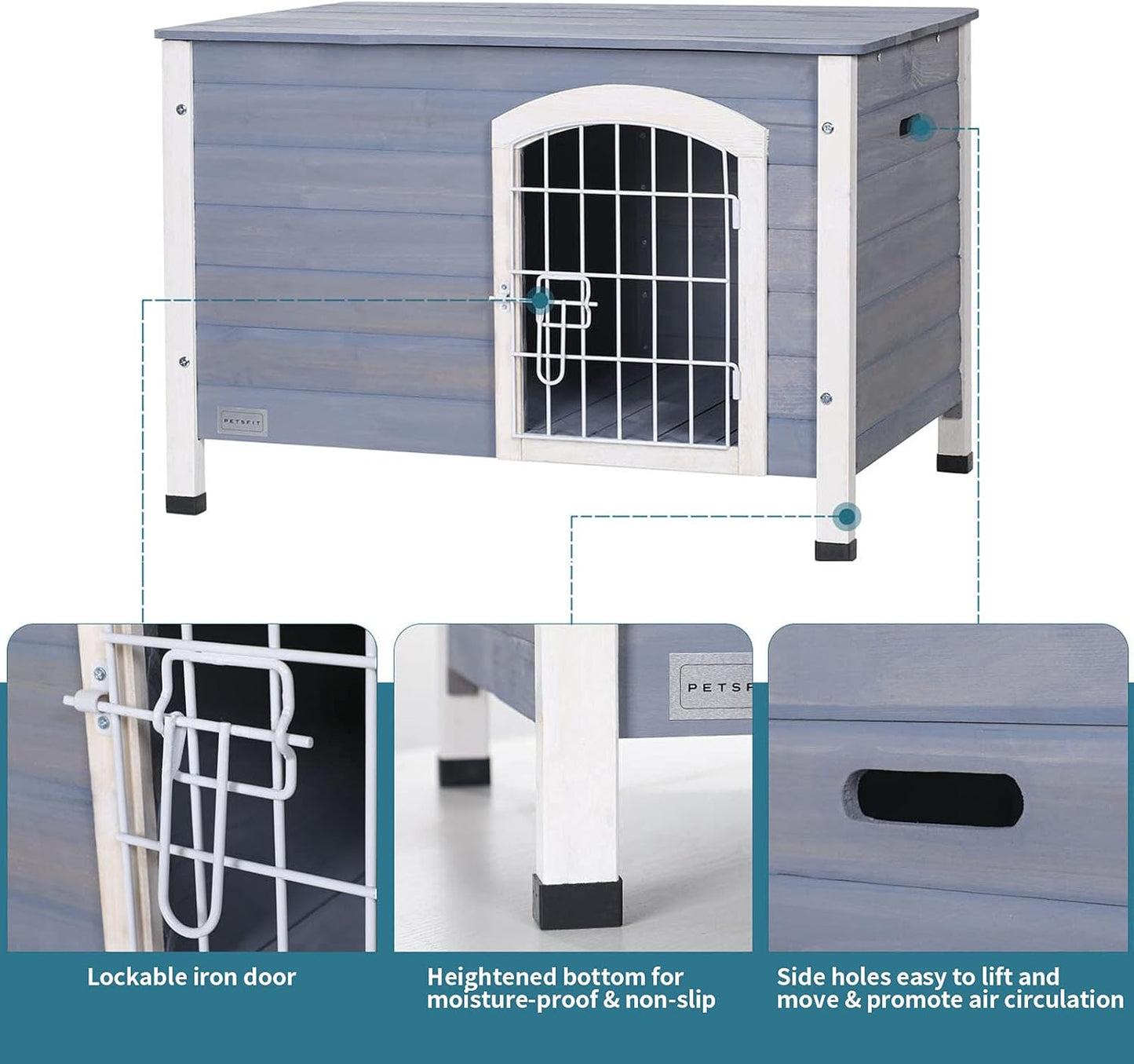 Indoor Dog House Ventilate Wood Cat Houses for Indoor Cats with Elevated Floor&Anti-Slip Bottom