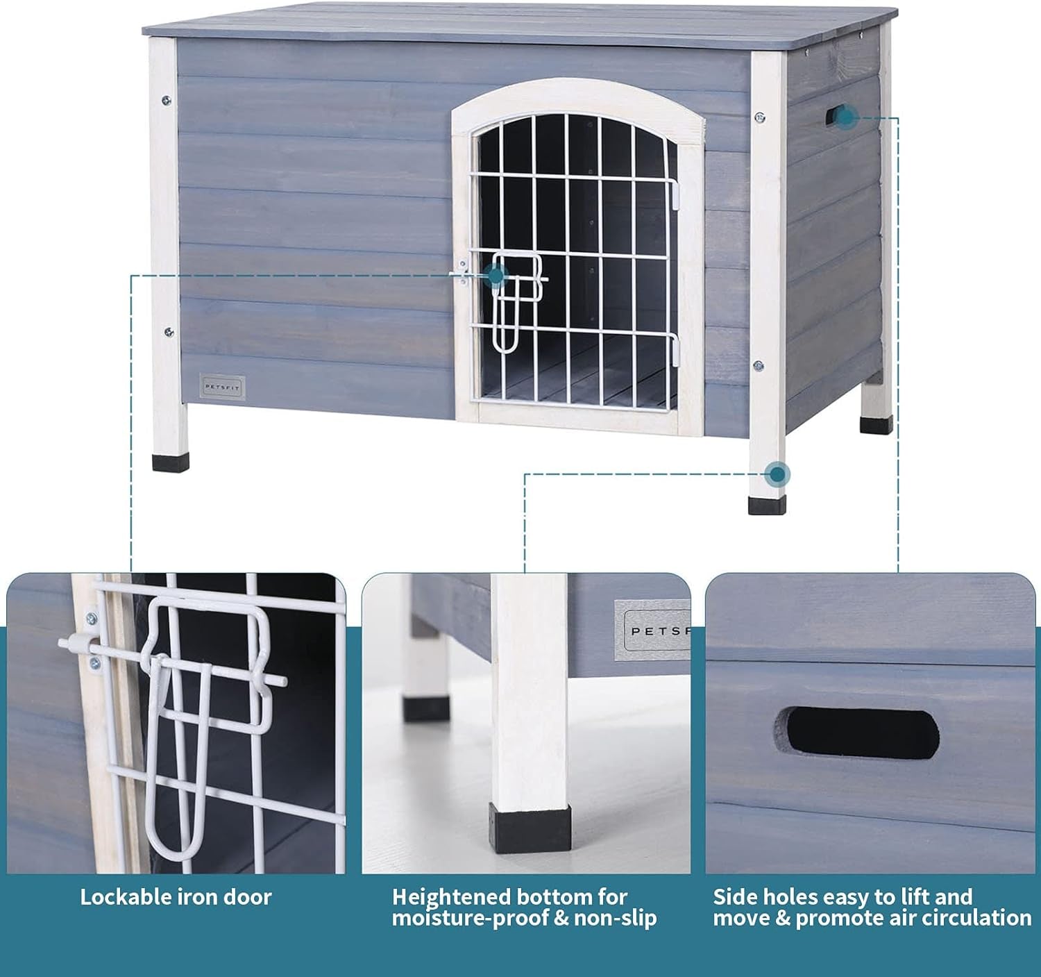 Indoor Dog House Ventilate Wood Cat Houses for Indoor Cats with Elevated Floor&Anti-Slip Bottom