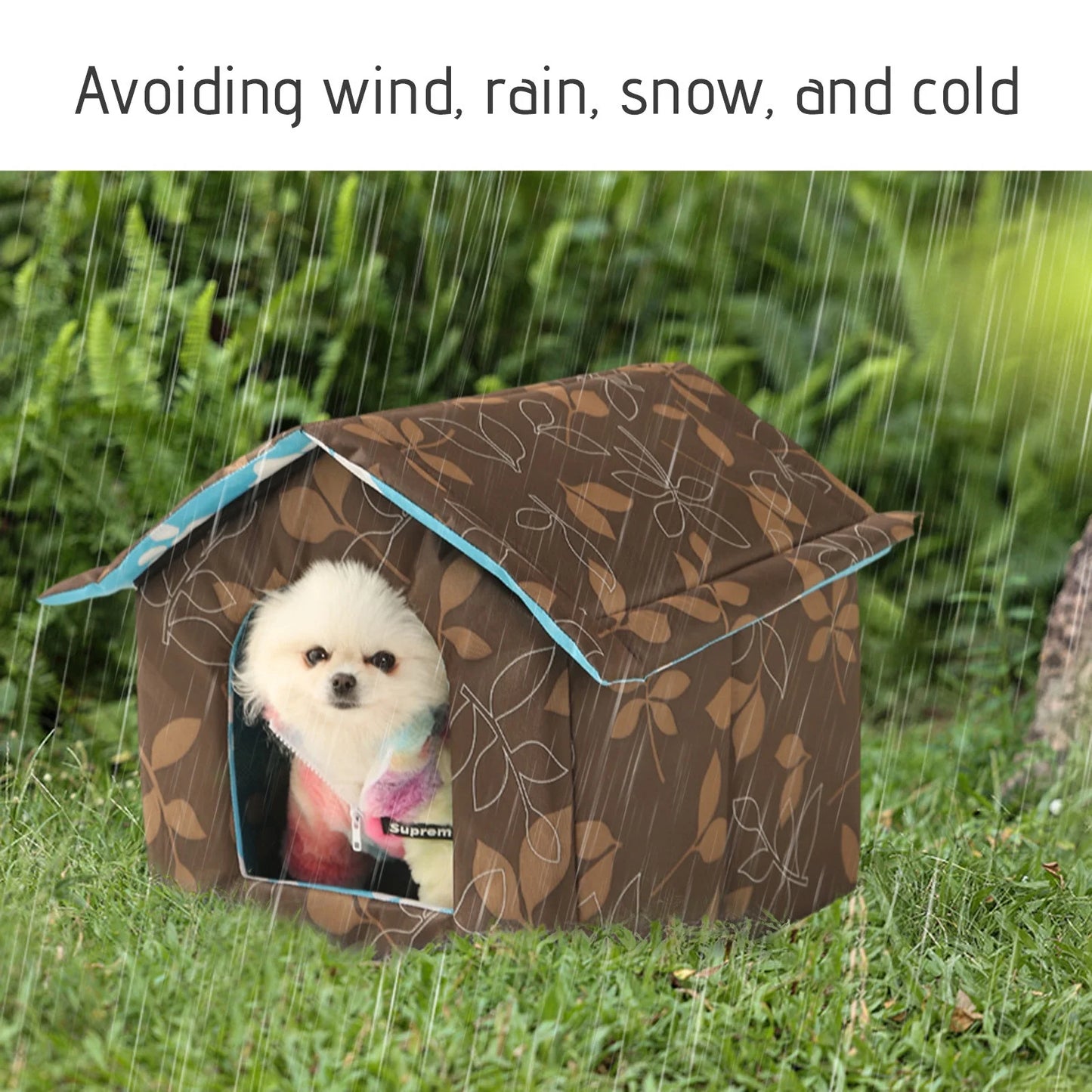 Winter Pet House with Self Warming Pad, Waterproof Outdoor Cat Dog House Foldable Warm Pet Cave for Winter Wild Animal Tent Bed, Outdoor Indoor Heat Insulated Shelter Enclosure for Pet