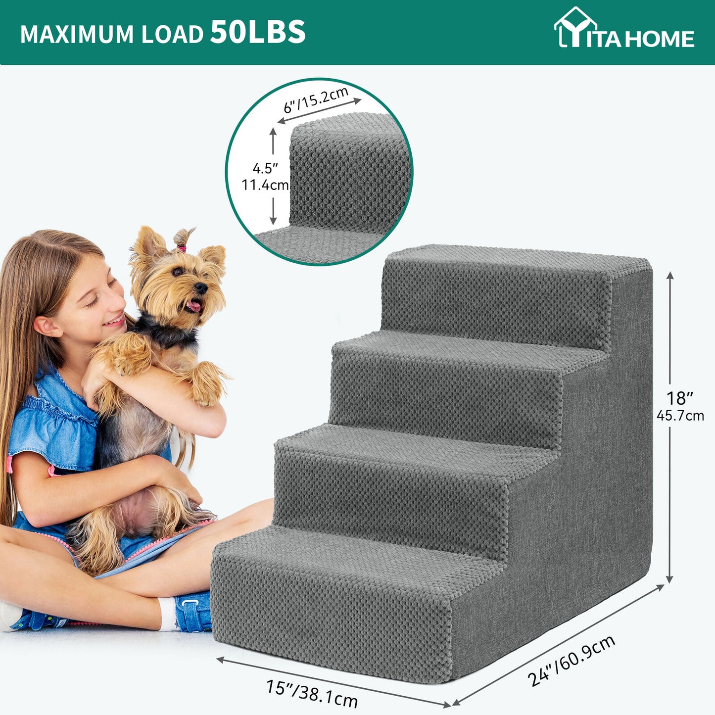 Small Dog Stairs Pet Stairs Pet Steps for Bed and Couch with Support Boards