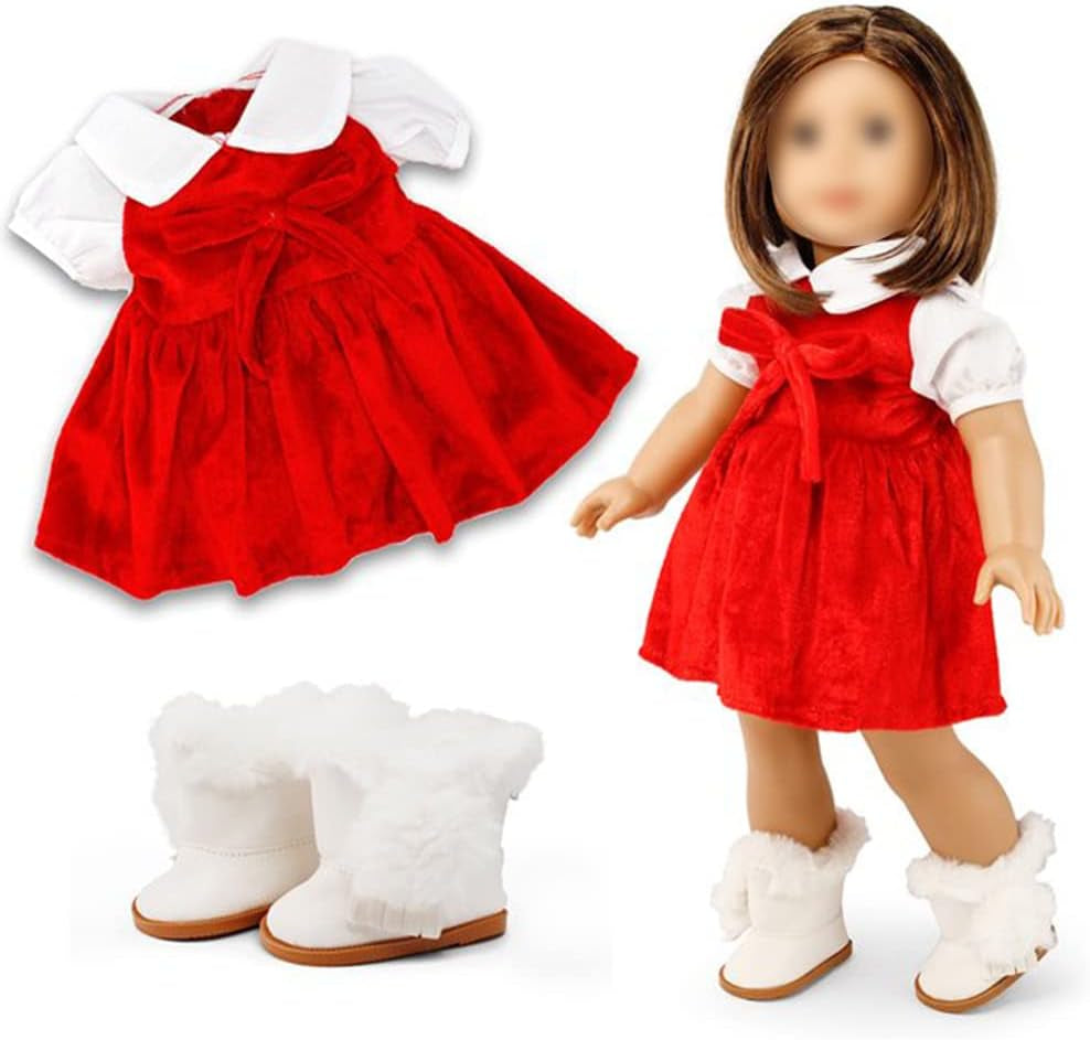 Doll Clothes for American Girl 18” Inch Dolls Wardrobe Makeover Outift Christmas Santa Casual Dress Boots Bundle