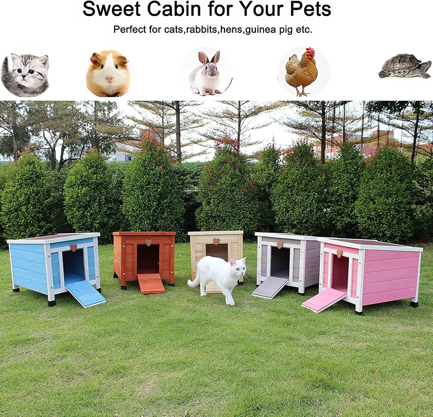 Cat House Outside, Feral Cat House Outdoor Weatherproof Rabbit Hutch Small, Wooden Small Pet House and Habitats -Wine Red