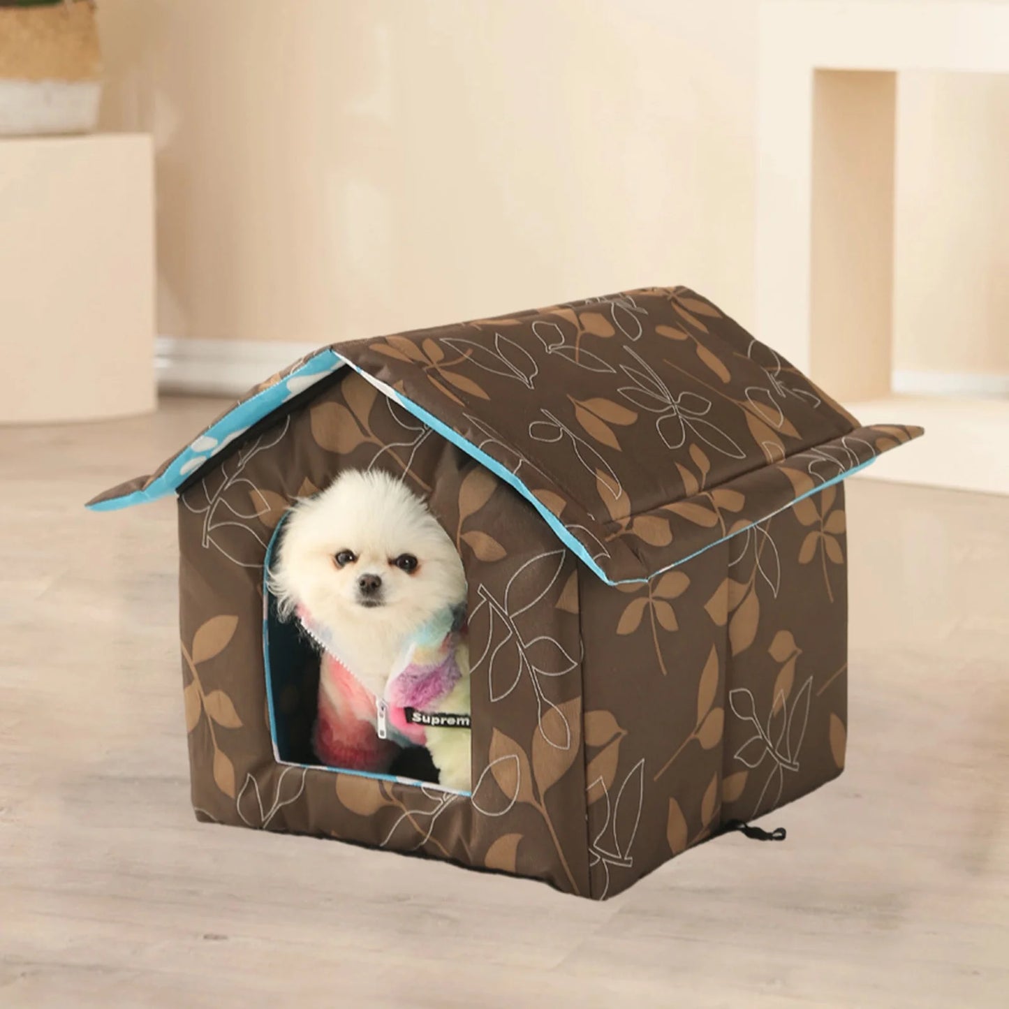 Winter Pet House with Self Warming Pad, Waterproof Outdoor Cat Dog House Foldable Warm Pet Cave for Winter Wild Animal Tent Bed, Outdoor Indoor Heat Insulated Shelter Enclosure for Pet