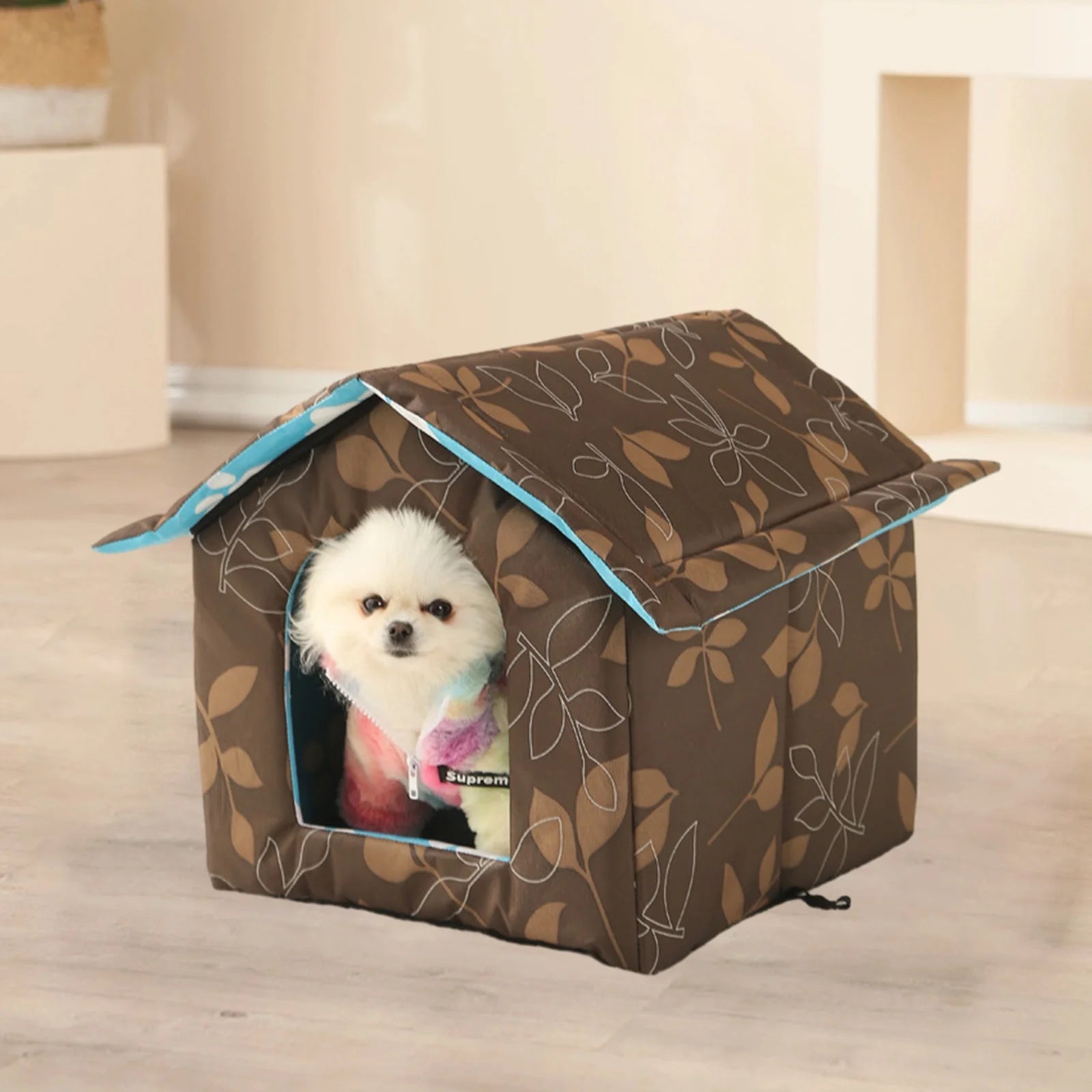 Winter Pet House with Self Warming Pad, Waterproof Outdoor Cat Dog House Foldable Warm Pet Cave for Winter Wild Animal Tent Bed, Outdoor Indoor Heat Insulated Shelter Enclosure for Pet