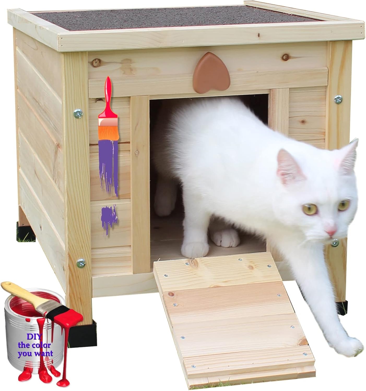 Cat House Outside, Feral Cat House Outdoor Weatherproof Rabbit Hutch Small, Wooden Small Pet House and Habitats -Wine Red
