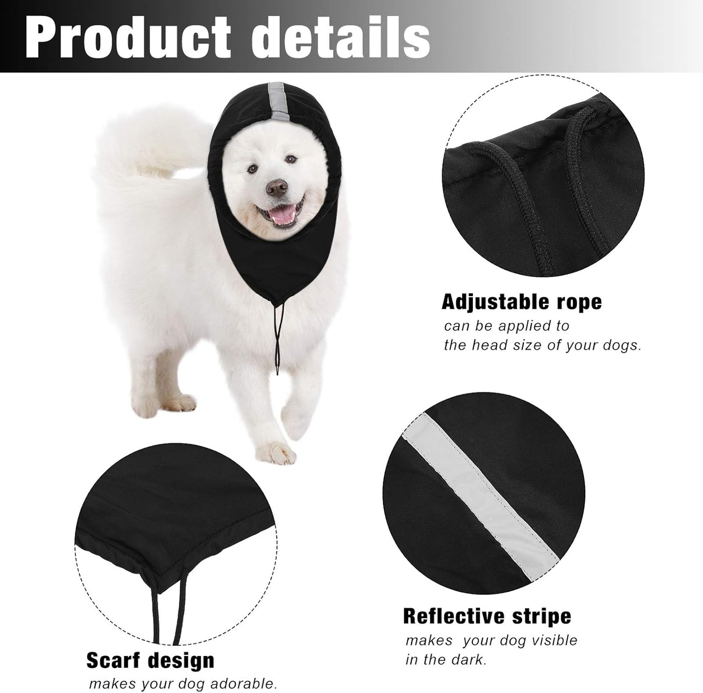 2 Pieces Waterproof Dog Snood Dog Neck and Ears Warmer Reflective Neck Ear Scarf Snood Headband Scruff Winter Headwear(Medium)