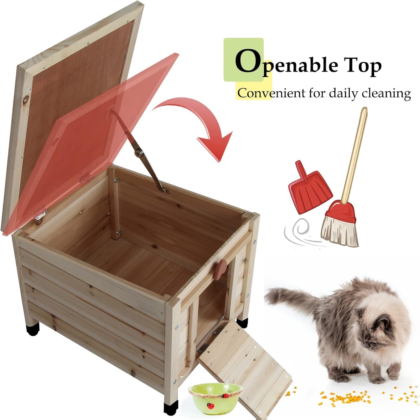 Cat House Outside, Feral Cat House Outdoor Weatherproof Rabbit Hutch Small, Wooden Small Pet House and Habitats -Wine Red