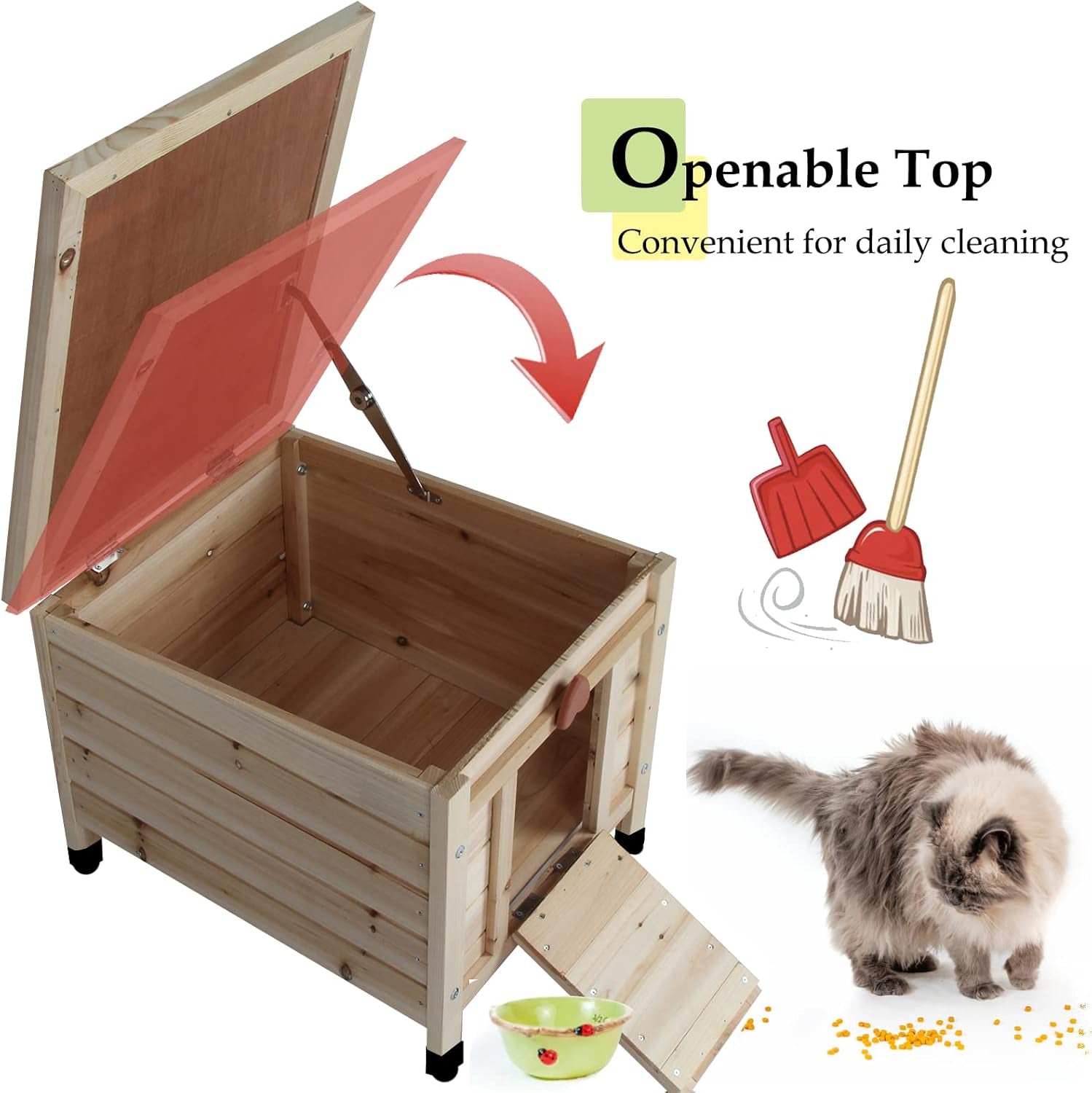Cat House Outside, Feral Cat House Outdoor Weatherproof Rabbit Hutch Small, Wooden Small Pet House and Habitats -Wine Red