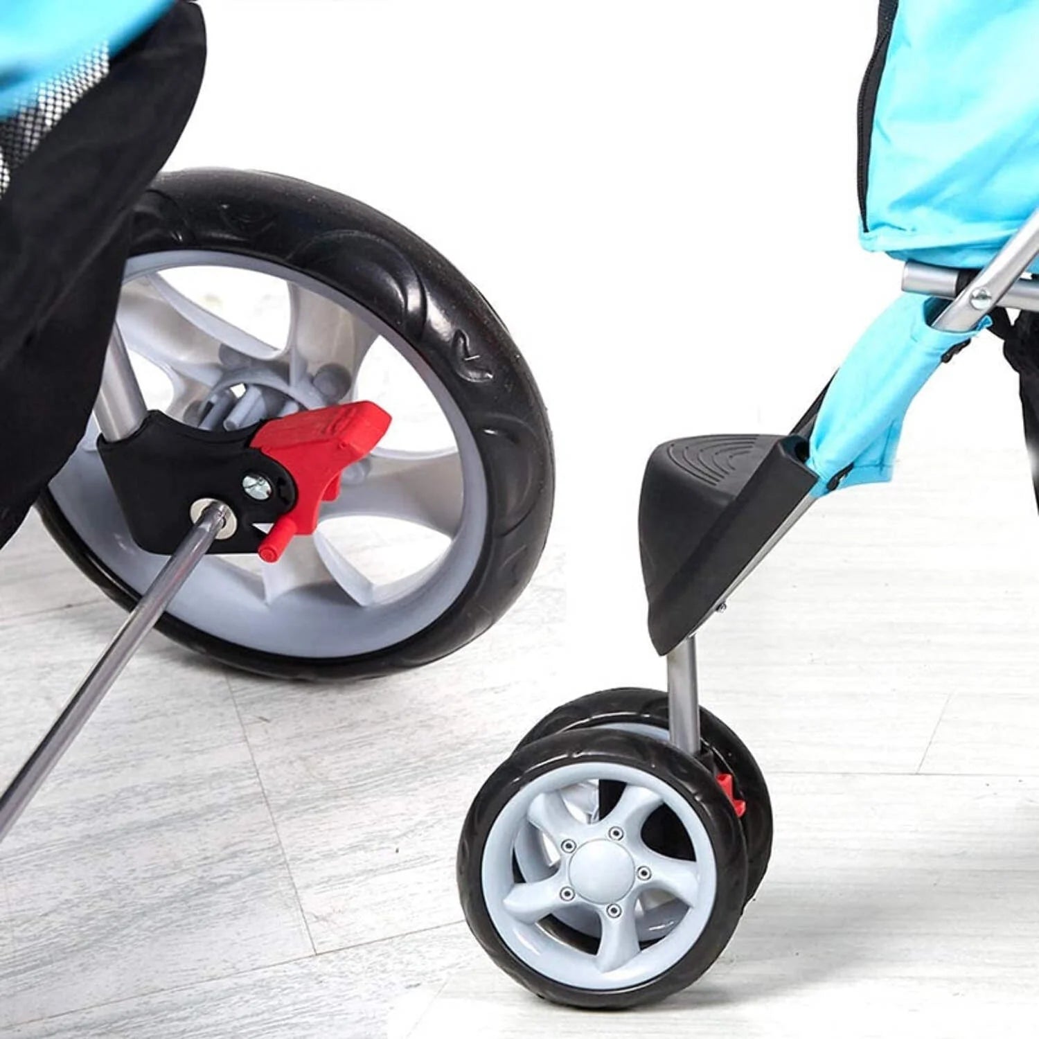 3-Wheeled Folding Dog Stroller with Safety Belts, Red