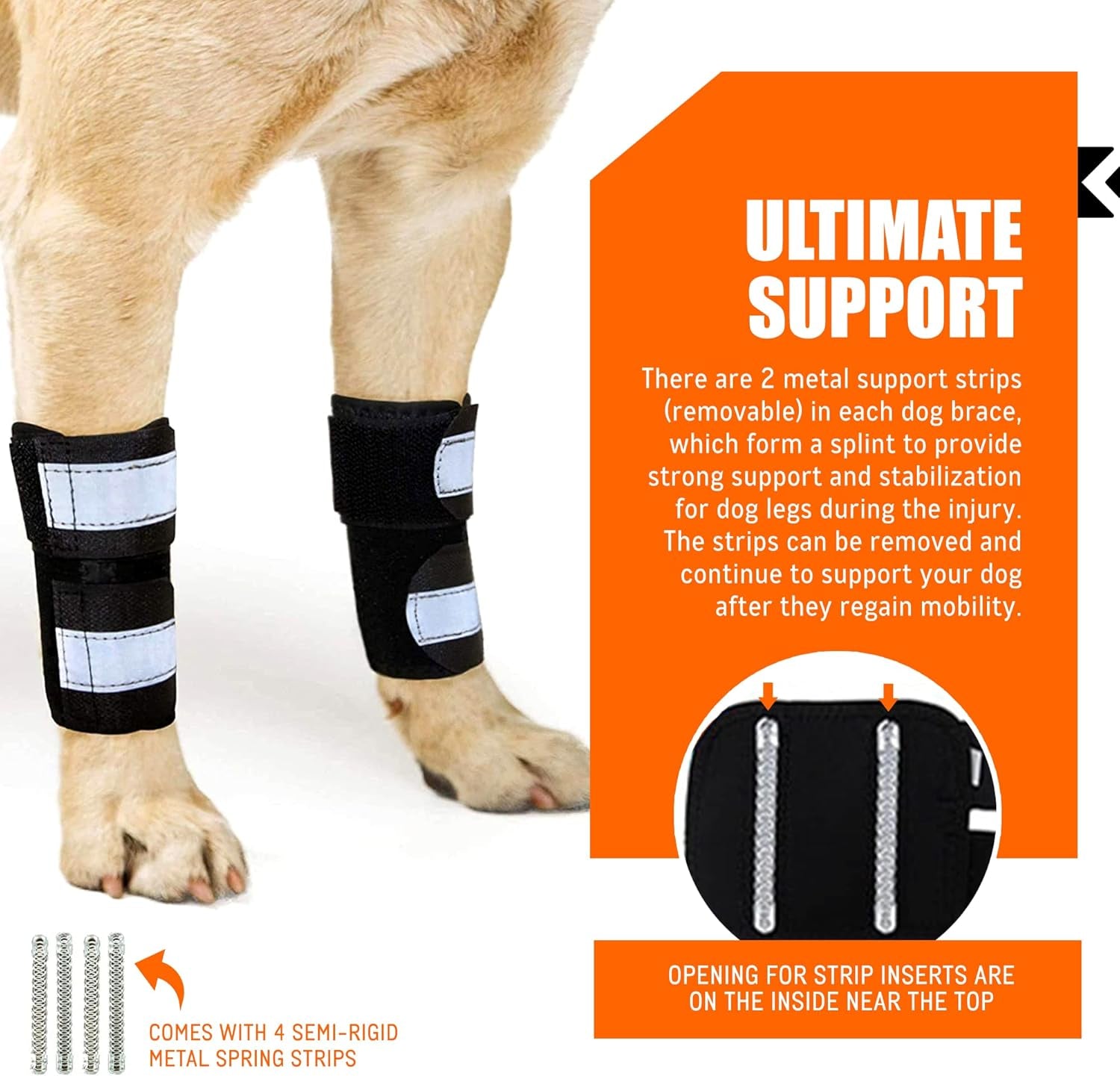- Front Leg Brace for Dogs & Cats, Dog Leg Brace with Metal Spring Inserts, Dog Leg Sleeve for Carpal Support, Dog Leg Sleeve with Reflective Straps, S/M, Pair