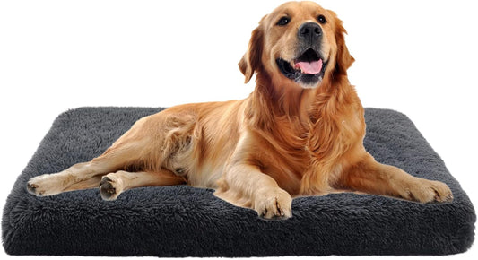 Orthopedic Dog Bed for Crate Soft Faux Fur Pad Mat with Removable Washable Cover and Waterproof Lining for Medium Large Dogs and Cats
