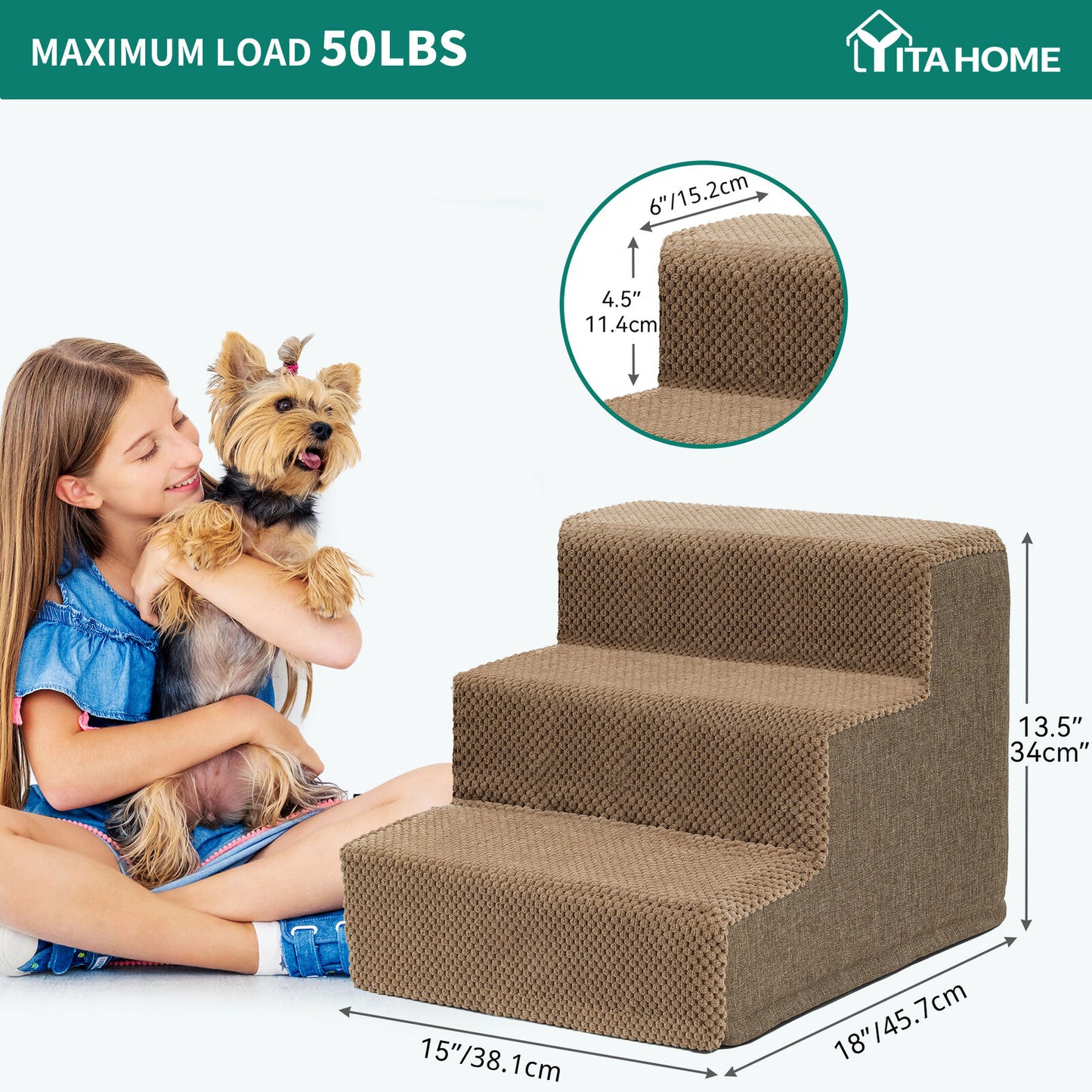 Small Dog Stairs Pet Stairs Pet Steps for Bed and Couch with Support Boards