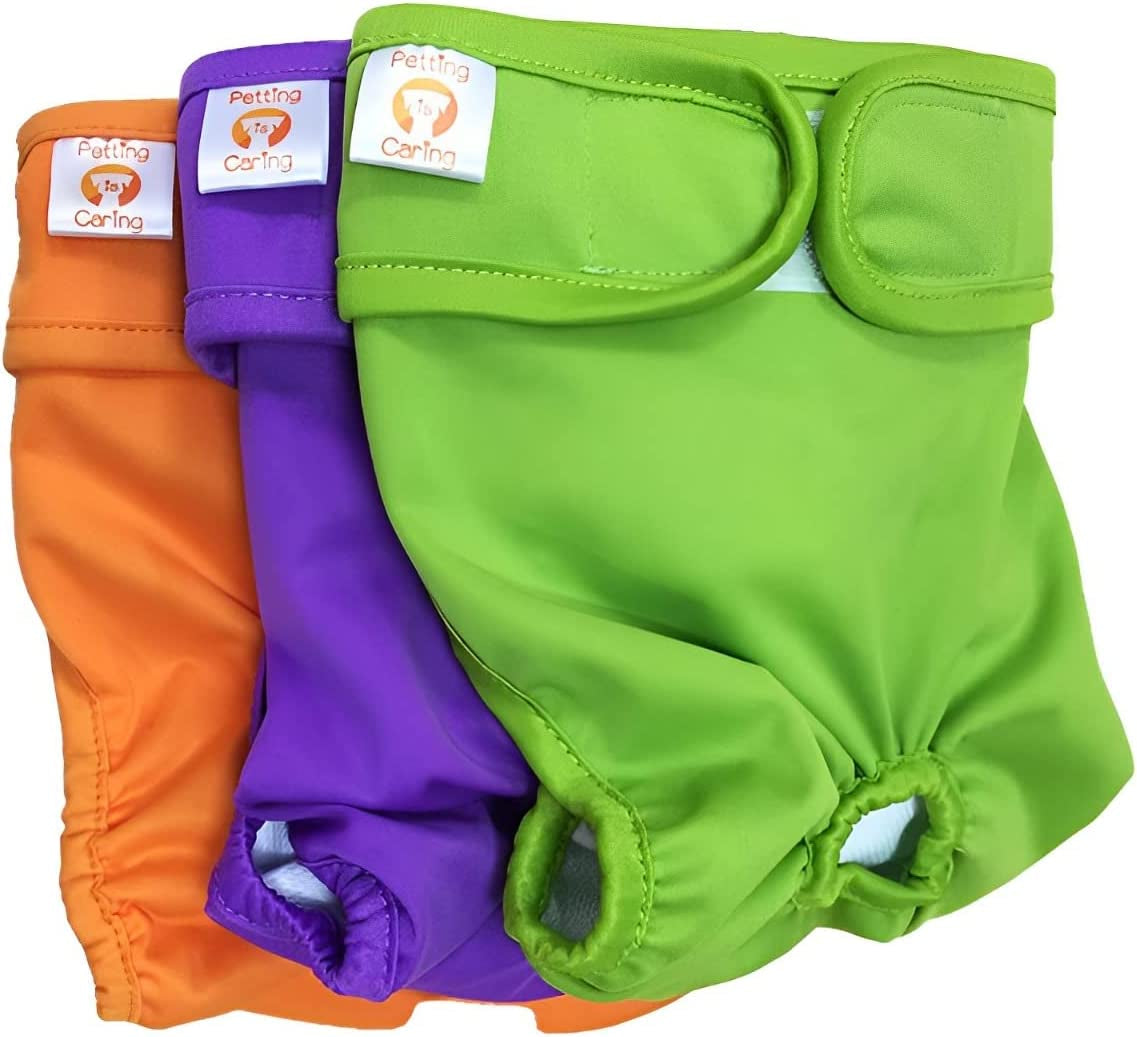 Dog Diapers Washable & Reusable Female Dog Diapers Materials Durable Machine Washable Solution for Pet Incontinence and Long Travels - 3 Pack Set (S, Solid)
