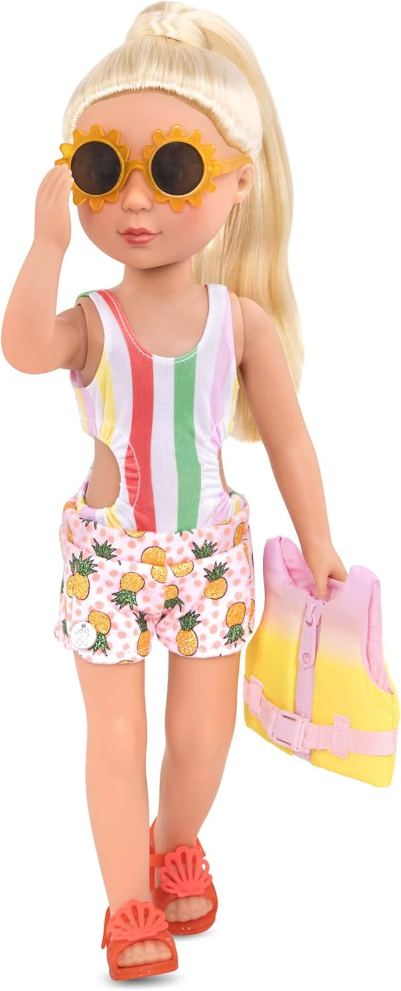 – Bright as the Sun! – 14-Inch Deluxe Swimsuit Doll Outfit – Toys, Clothes, & Accessories for Girls Ages 3 & Up, Brown Includes Life Jacket, Swimsuit, Shorts, Sunglasses, Sandals